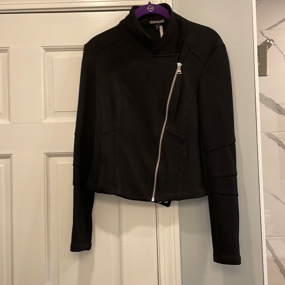 Express Black Cloth Moto-Style Zip-Up Jacket